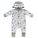 Boys Terry Zip Romper in Fern Checkered
