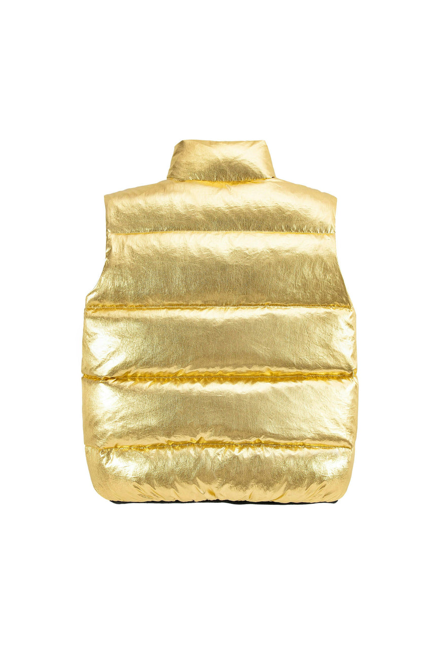 Fiona Metallic Puffer Vest, Gold