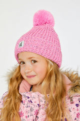 Winter Knit Hat with Pompom Pink