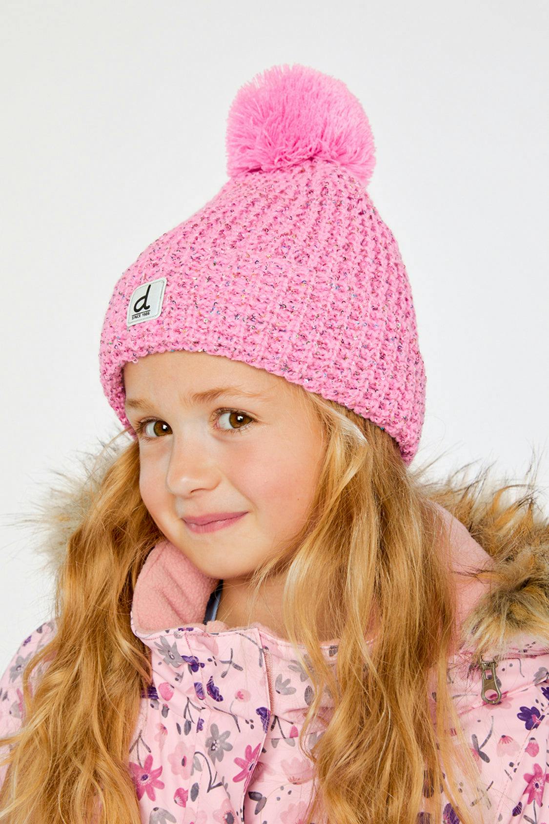 Winter Knit Hat with Pompom Pink
