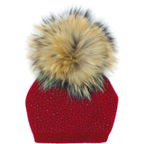 Sewn Knit Wool Hat With Faux Fur Pom, Navy