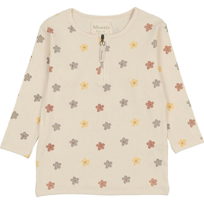 Floral Ribbed 3/4 Sleeve Top