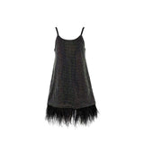 Midnight Crystal Feather Hem Sleeveless Dress