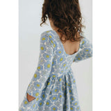 3/4 Sleeve Twirl Dress in Periwinkle Meadow