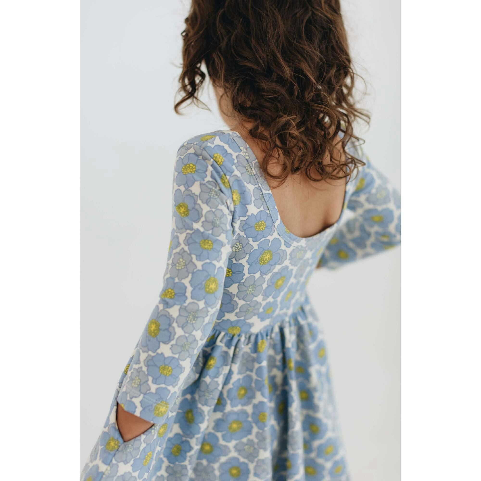 3/4 Sleeve Twirl Dress in Periwinkle Meadow