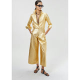 Culotte Metallic Linen Pants - Gold