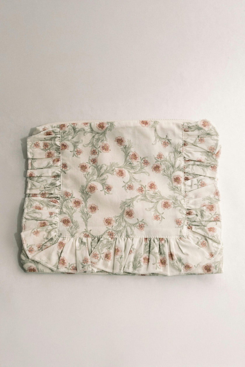 Lilac Vine Scroll Timeless Floral Ruffle Zipper Pouch