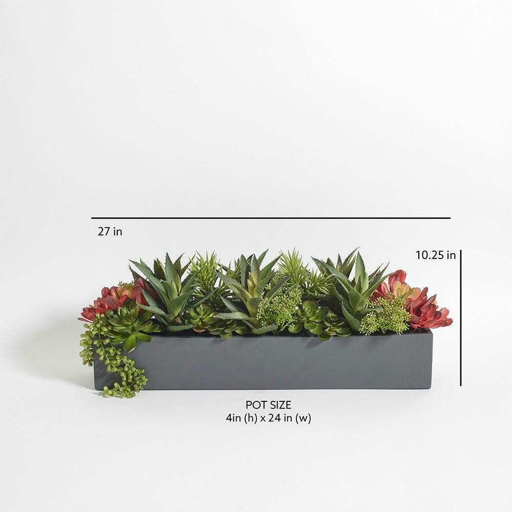 Rectangular Artificial Succulent Arrangement, Natural Planter