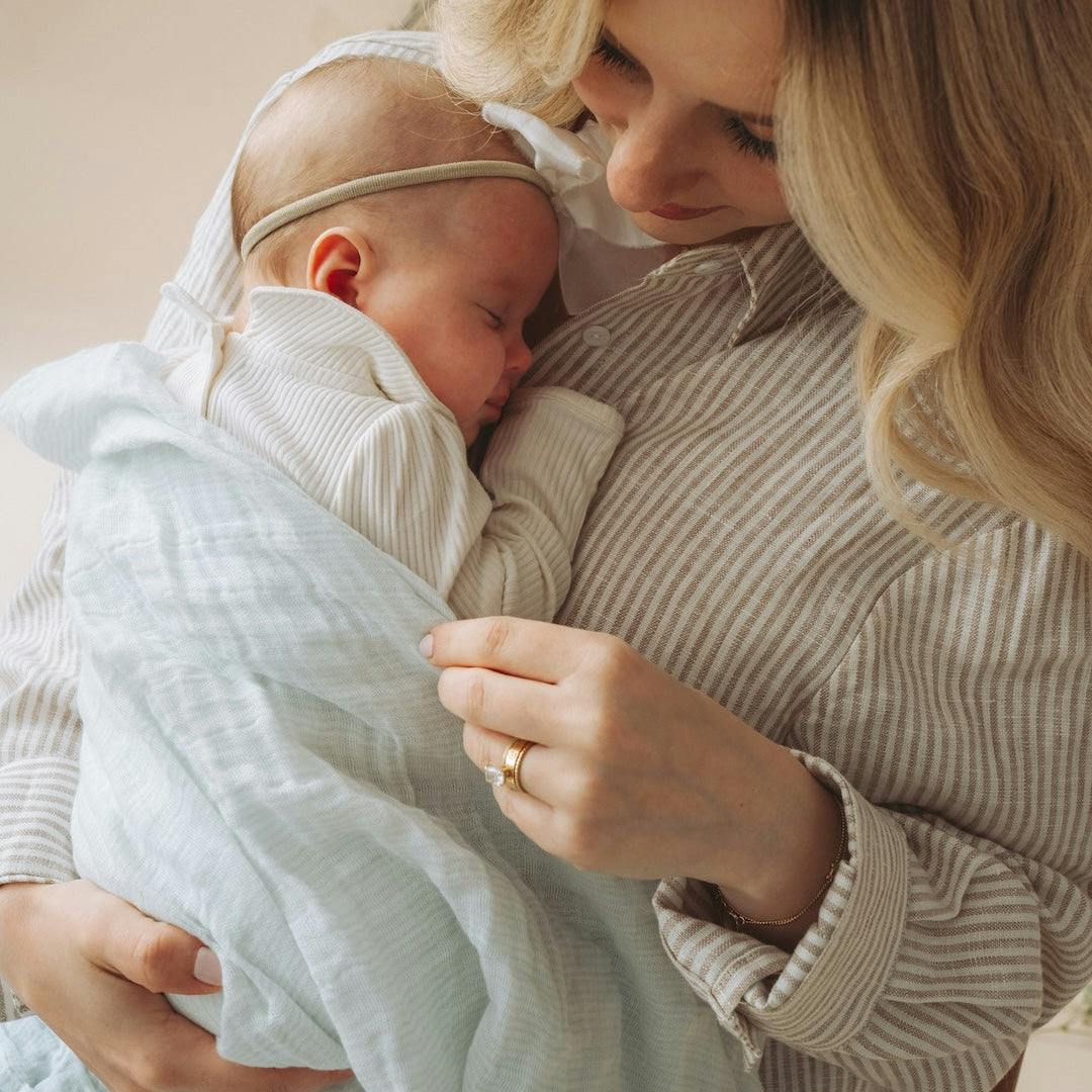 Cotton Muslin Swaddle Blanket - Pale Pinstripe