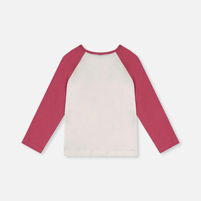 Raglan Organic Cotton T-Shirt Pinkish Violet And White