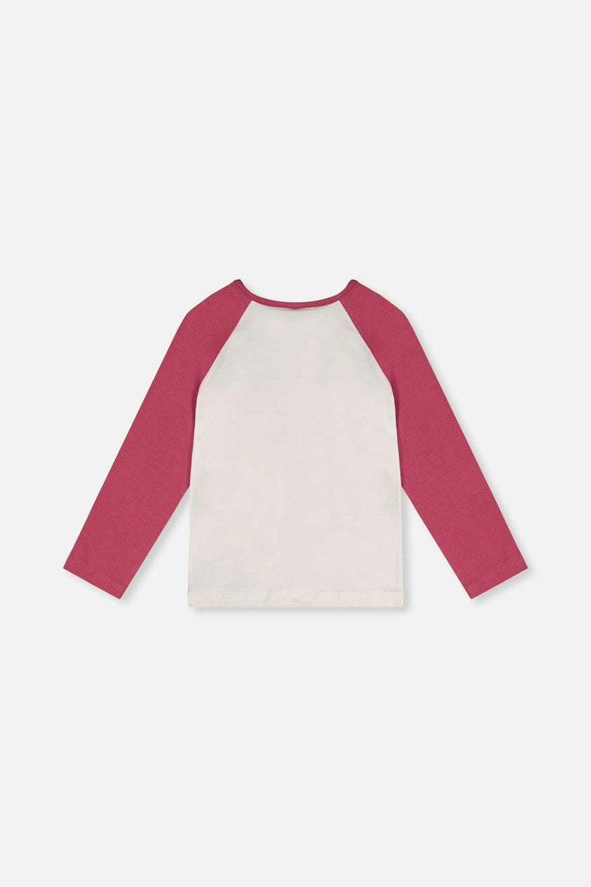 Raglan Organic Cotton T-Shirt Pinkish Violet And White