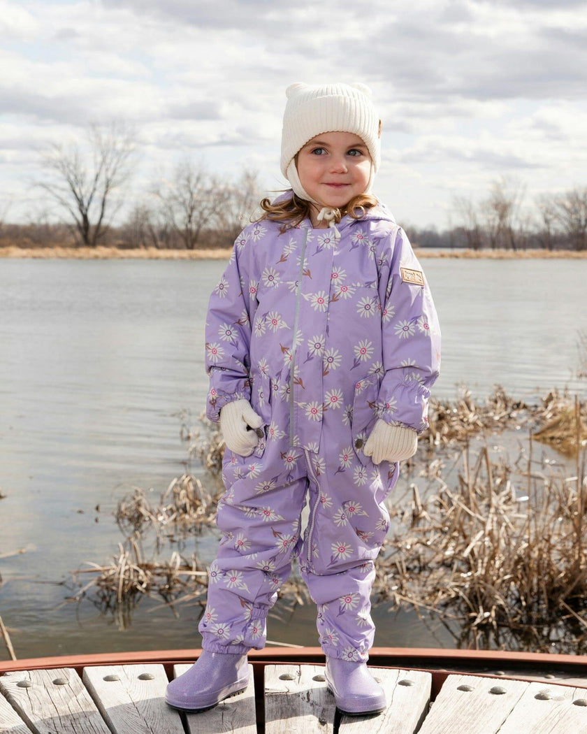Baby Mid-Season One-Piece Outerwear With Hat Purple Daisy Print