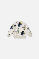 Baby Fleece Sweatshirt Beige Dinosaur Print