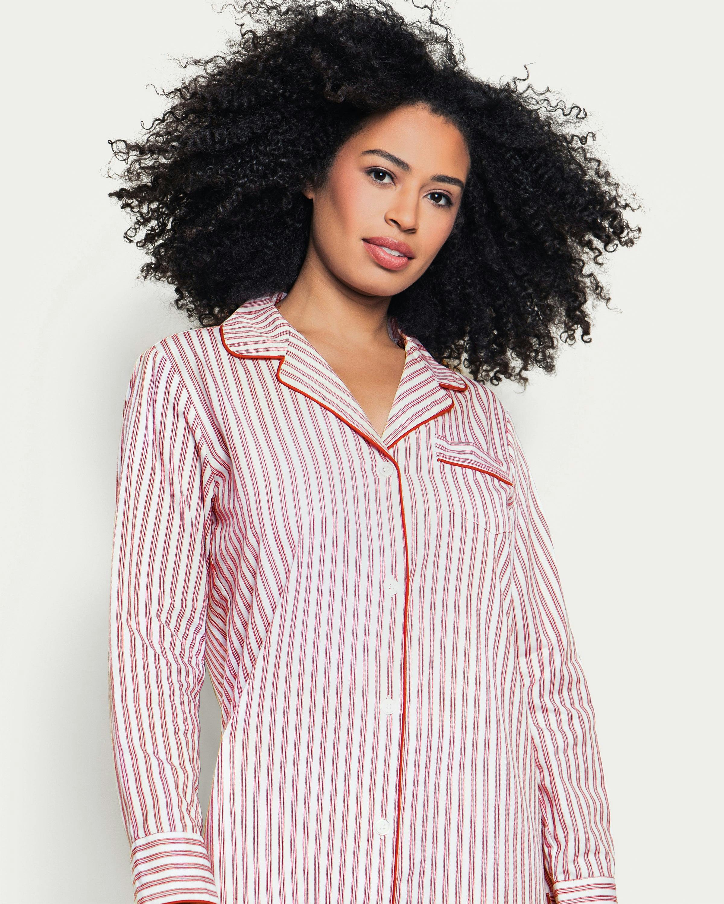 Women's Twill Nightshirt in Antique Red Ticking