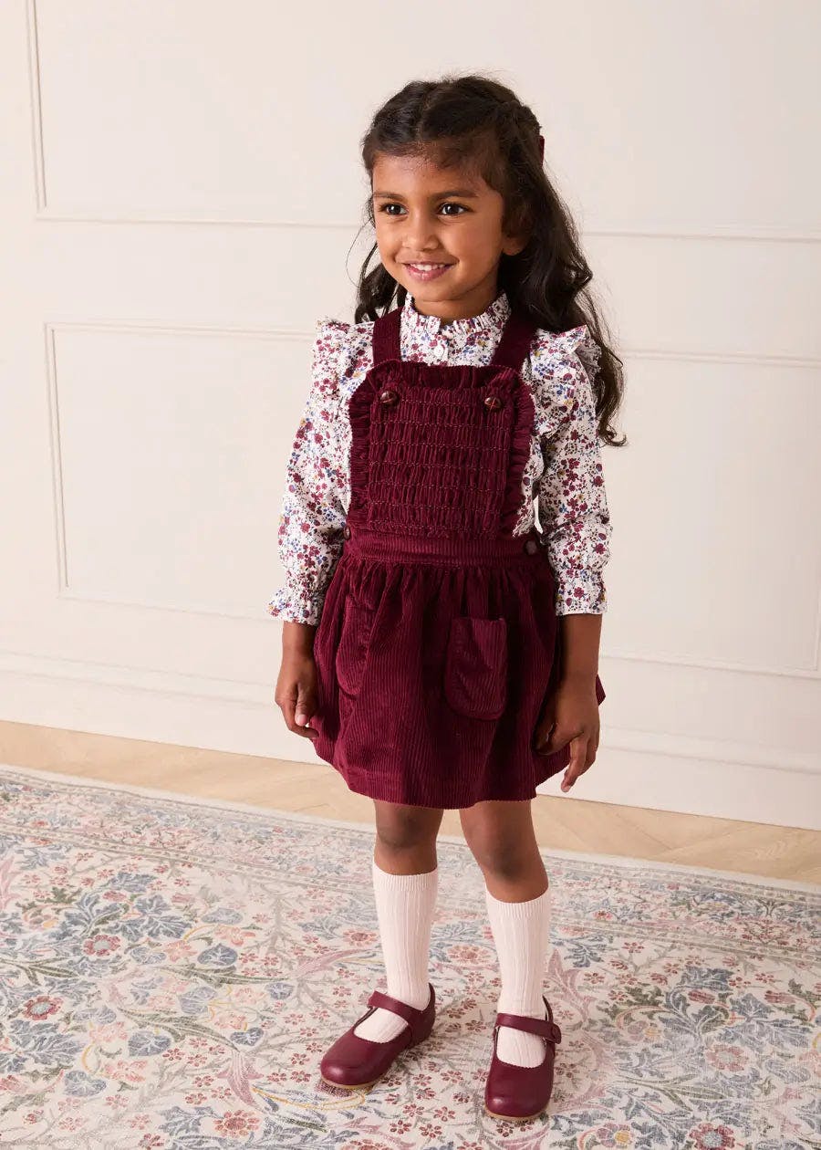 Corduroy Frill Detail Skirt with Braces in Burgundy (12mths-3yrs)