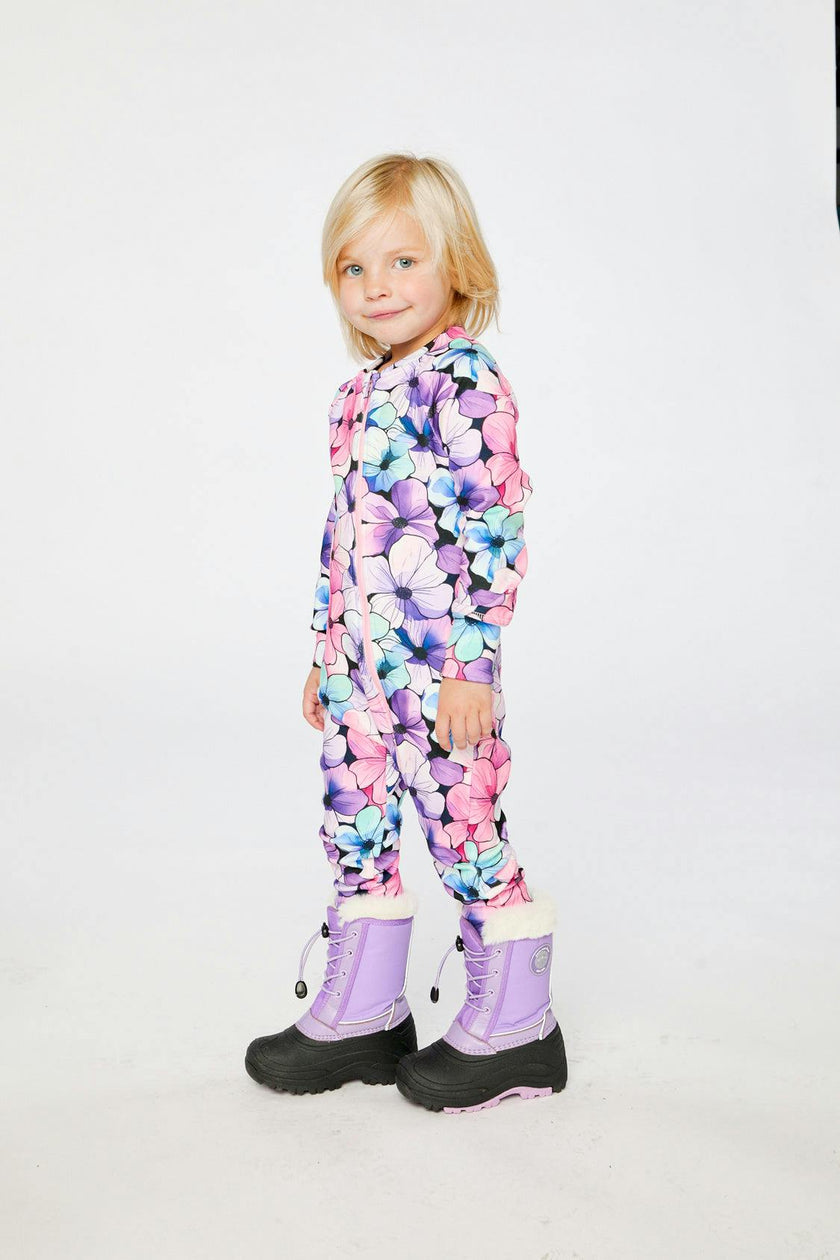 One Piece Thermal Underwear Purple Floral Print