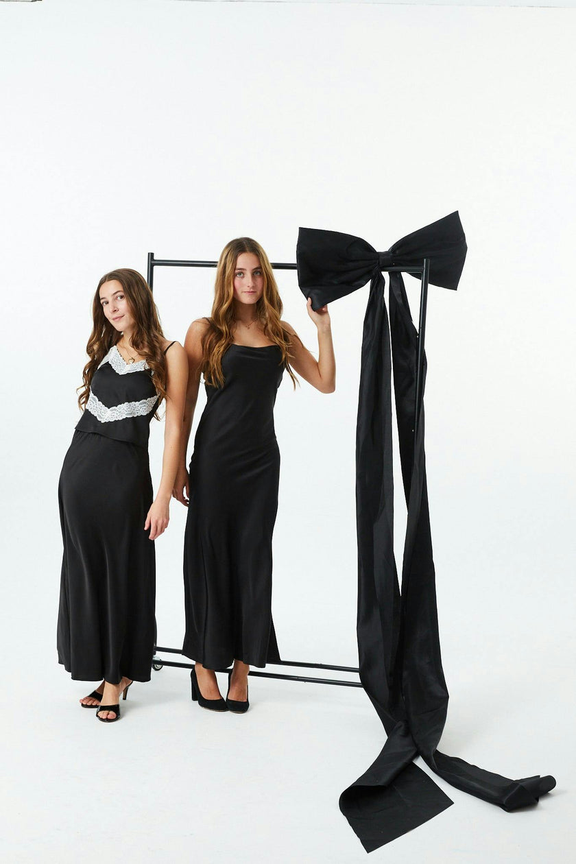 Margot Black With Cream Lace Satin Tank With Lace Trim