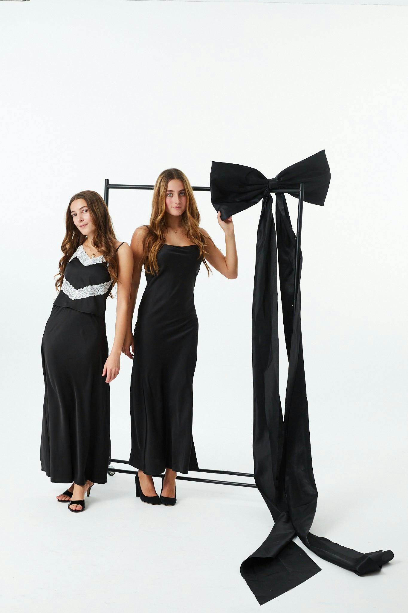 Margot Black With Cream Lace Satin Tank With Lace Trim