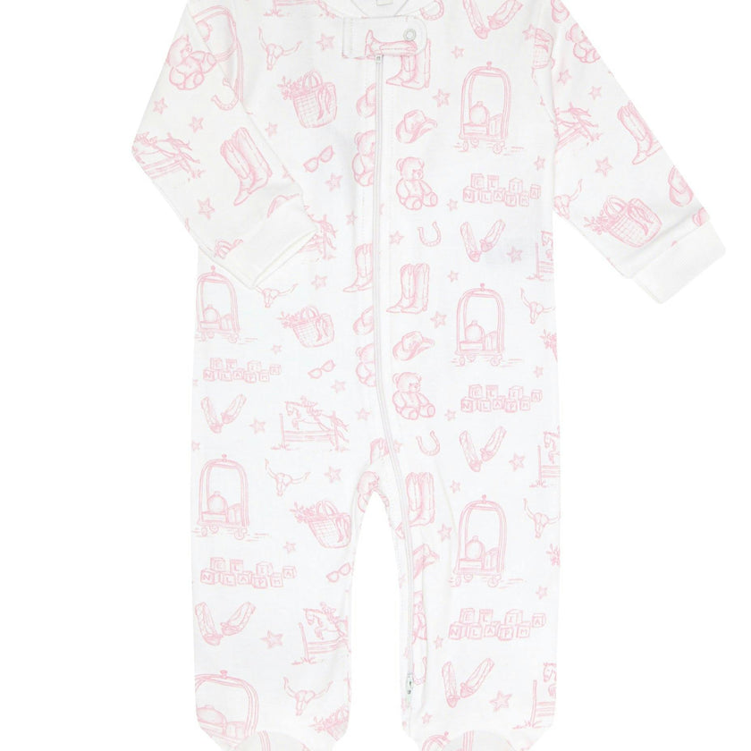 Pink Lone Star Toile Zipper Footie