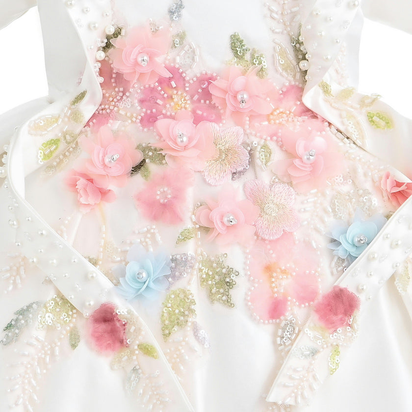 White Elarose Floral Embellished Dress
