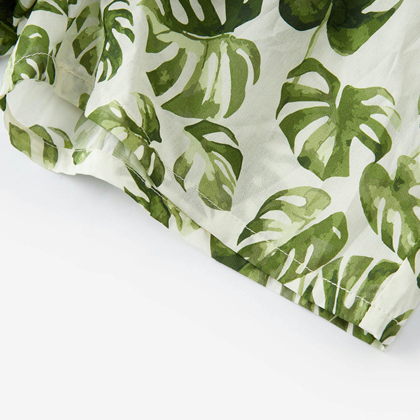 Island Leaf Collar Button-Up Shirt and Shorts Set