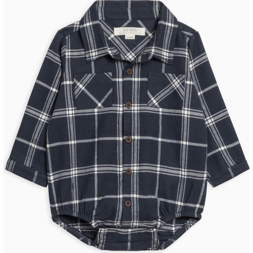Carson Flannel Long Sleeve Collared Button Down Bodysuit