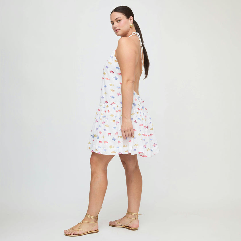 The Sol Tunic Dress - White Rainbow Fish
