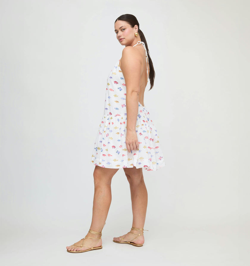 The Sol Tunic Dress - White Rainbow Fish