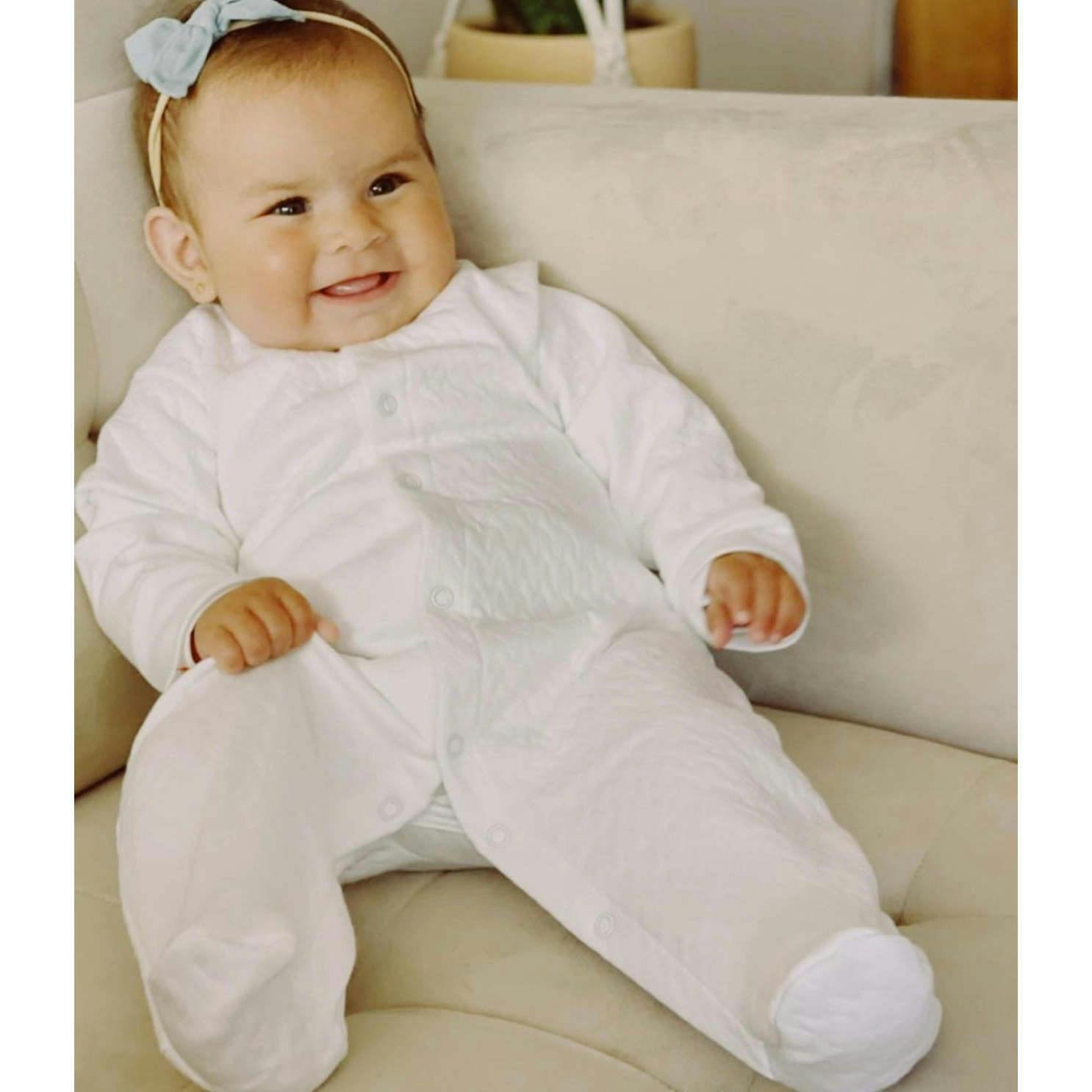 White Sleep and Play Zipper Footie in Jacquard Cotton