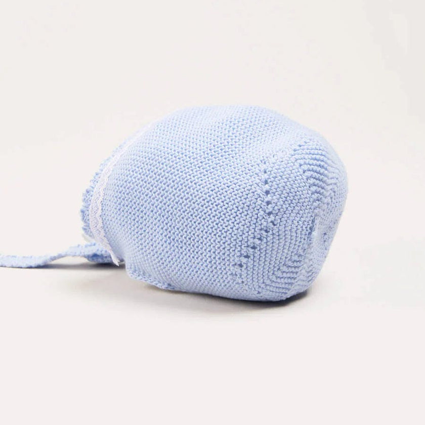 Lace Detail Knitted Bonnet in Light Blue (0-9mths)