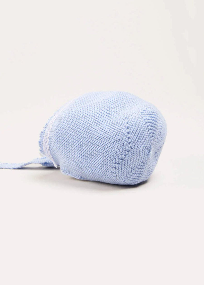 Lace Detail Knitted Bonnet in Light Blue (0-9mths)