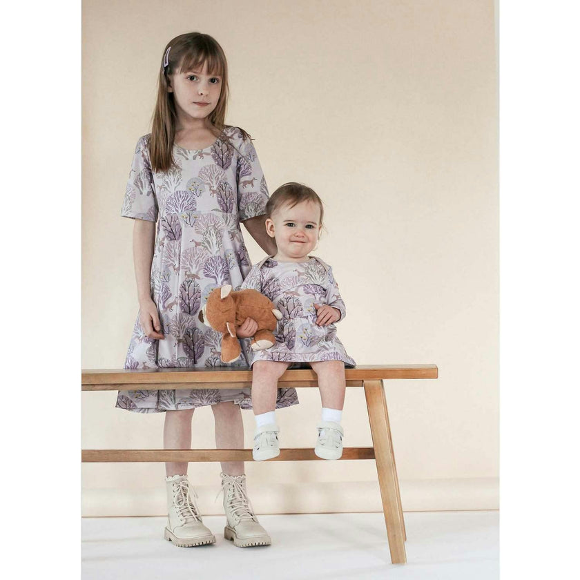 Reese Print Round Neck Elbow Sleeve Twirl Dress