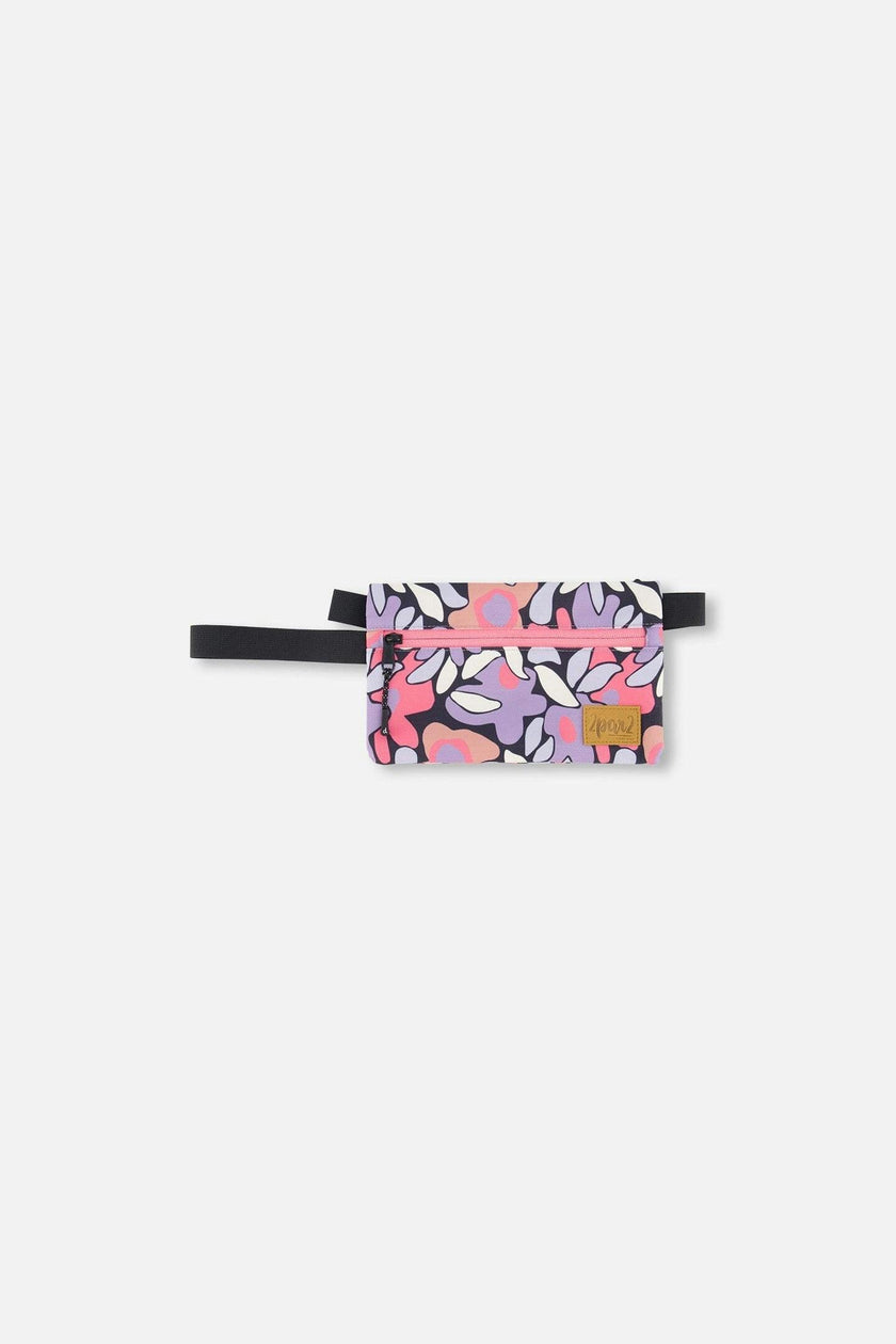 Double Pencil Case Black Retro Flower Print
