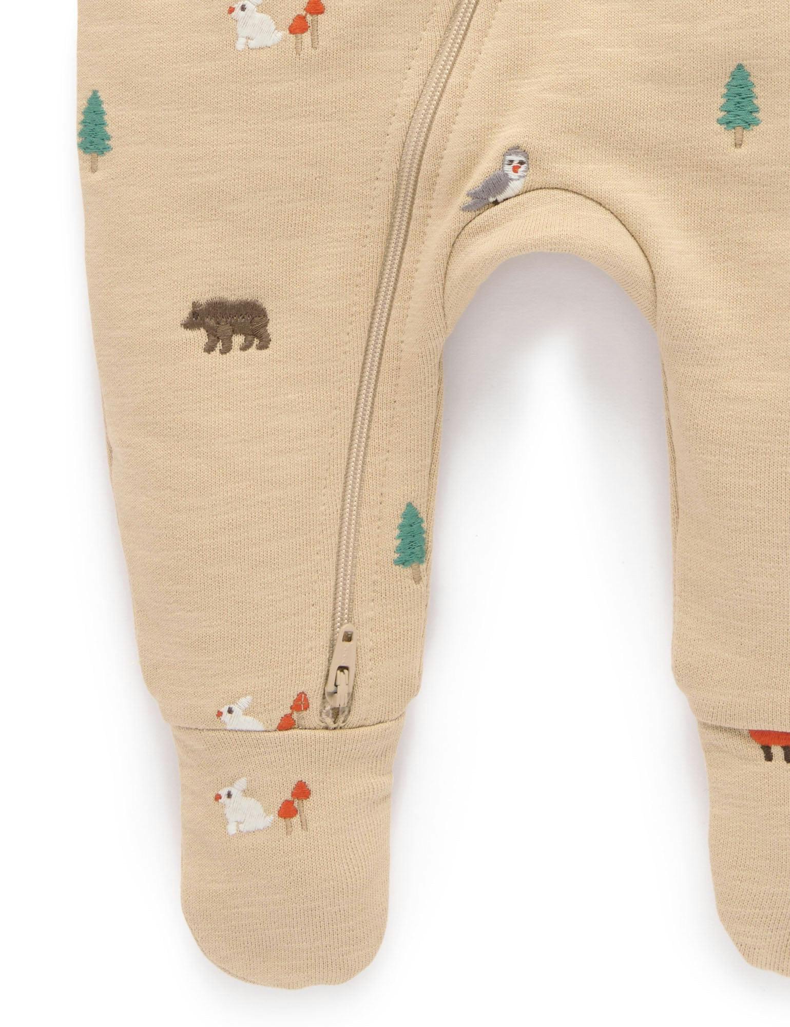 Embroidered Fleece Growsuit Woodland Broderie