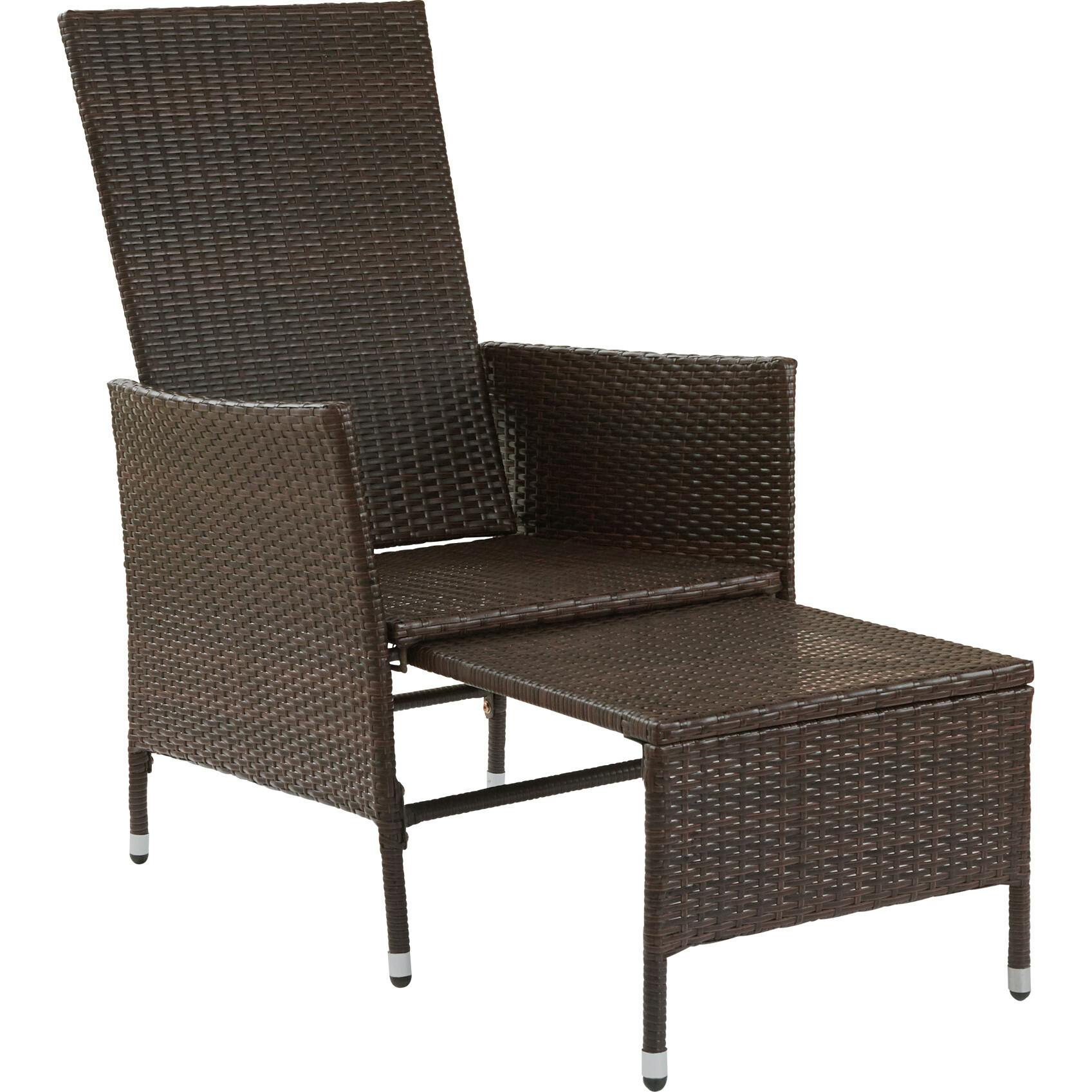 Outdoor Rattan Patio Lounge Chair With Pull-Out Ottoman And Cushions