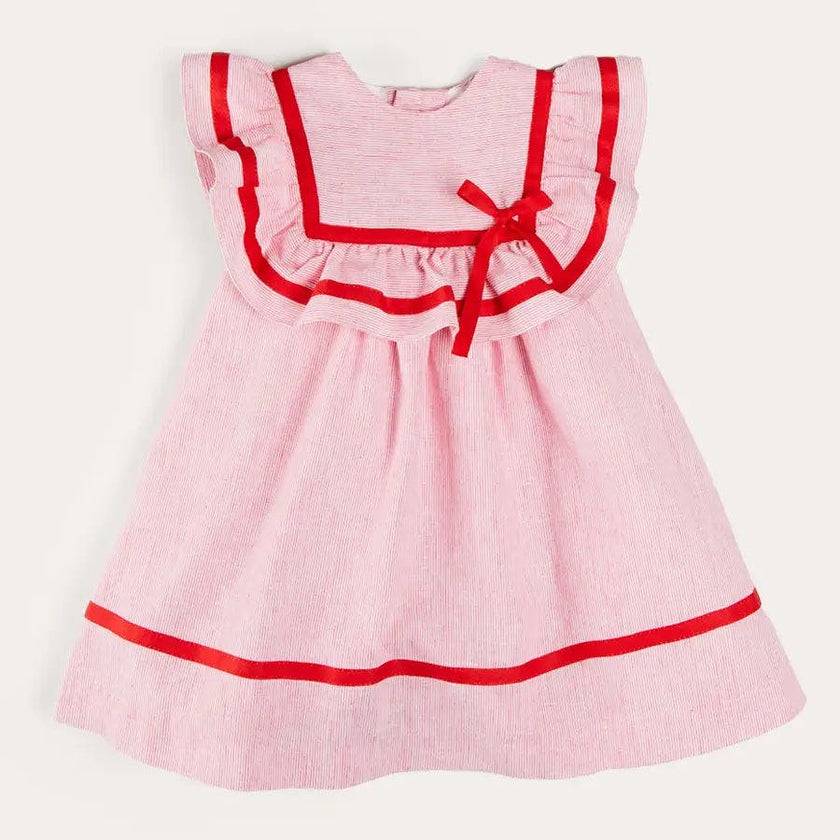 Lawrence Striped Ruffle Bib Sleeveless Dress in Red (12mths-8yrs)