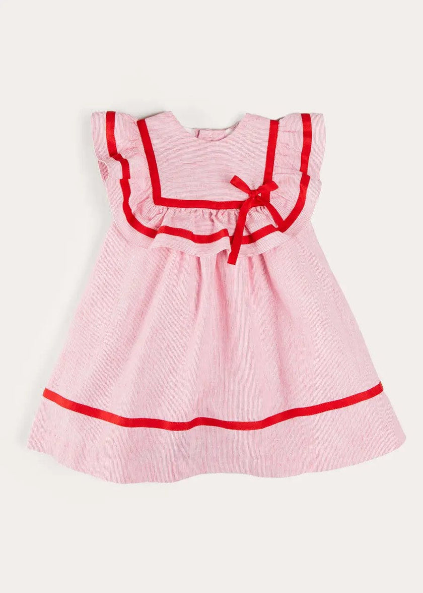 Lawrence Striped Ruffle Bib Sleeveless Dress in Red (12mths-8yrs)