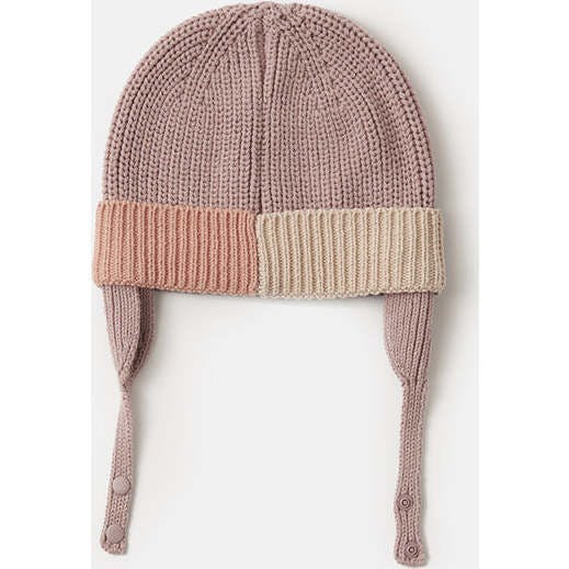 Chunky Ribbed Knit Chin Strap Snap Earflaps Elastic Fit Beanie