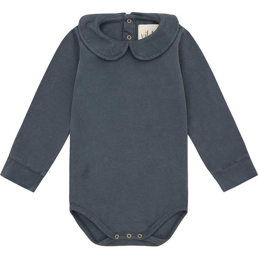 LS Organic Cotton Collared Bodysuit, Blue