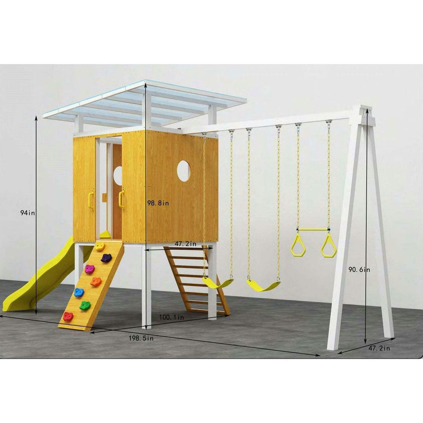 Forest - Modern Backyard Outdoor Swing Set 2 Swings And Trapeze Bar