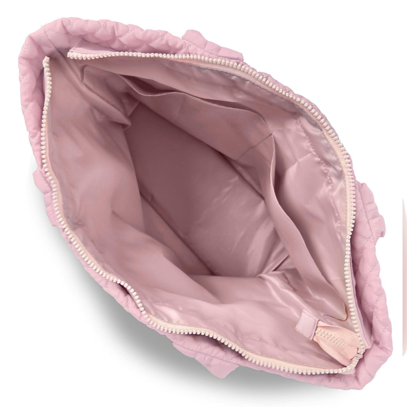 Newport Two-Tone Quilted Tote Bag with Zipper Closure - Pink/Peach