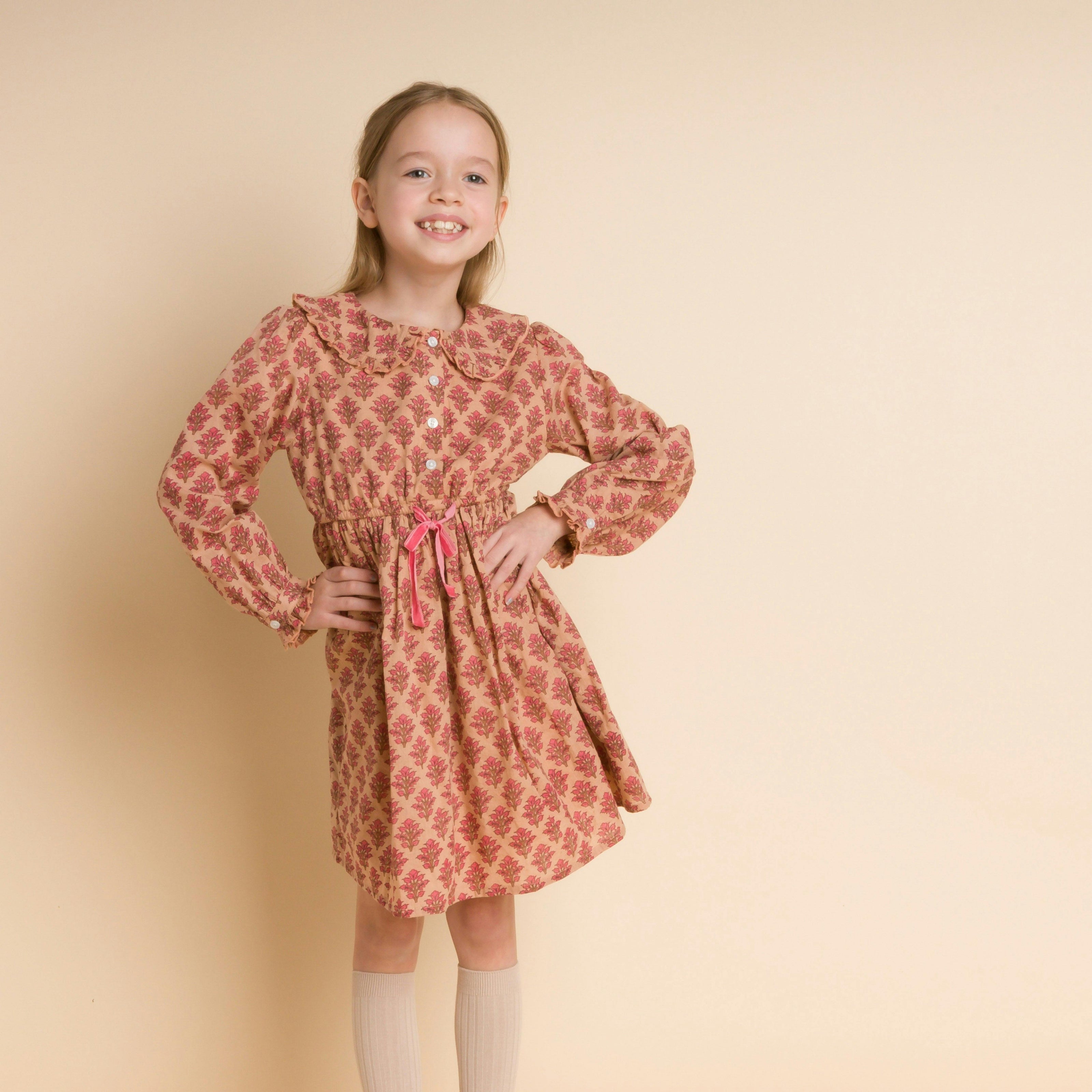 Long Sleeve Collar Dress with Velvet Tie