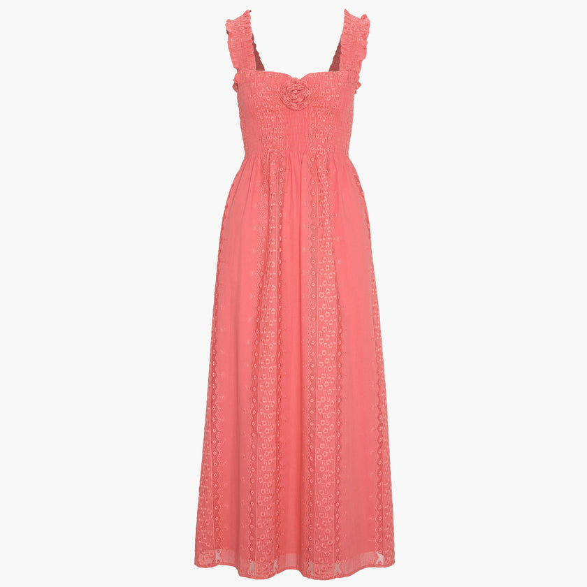 The Rosetta Nap Dress - Coral Voile Broderie