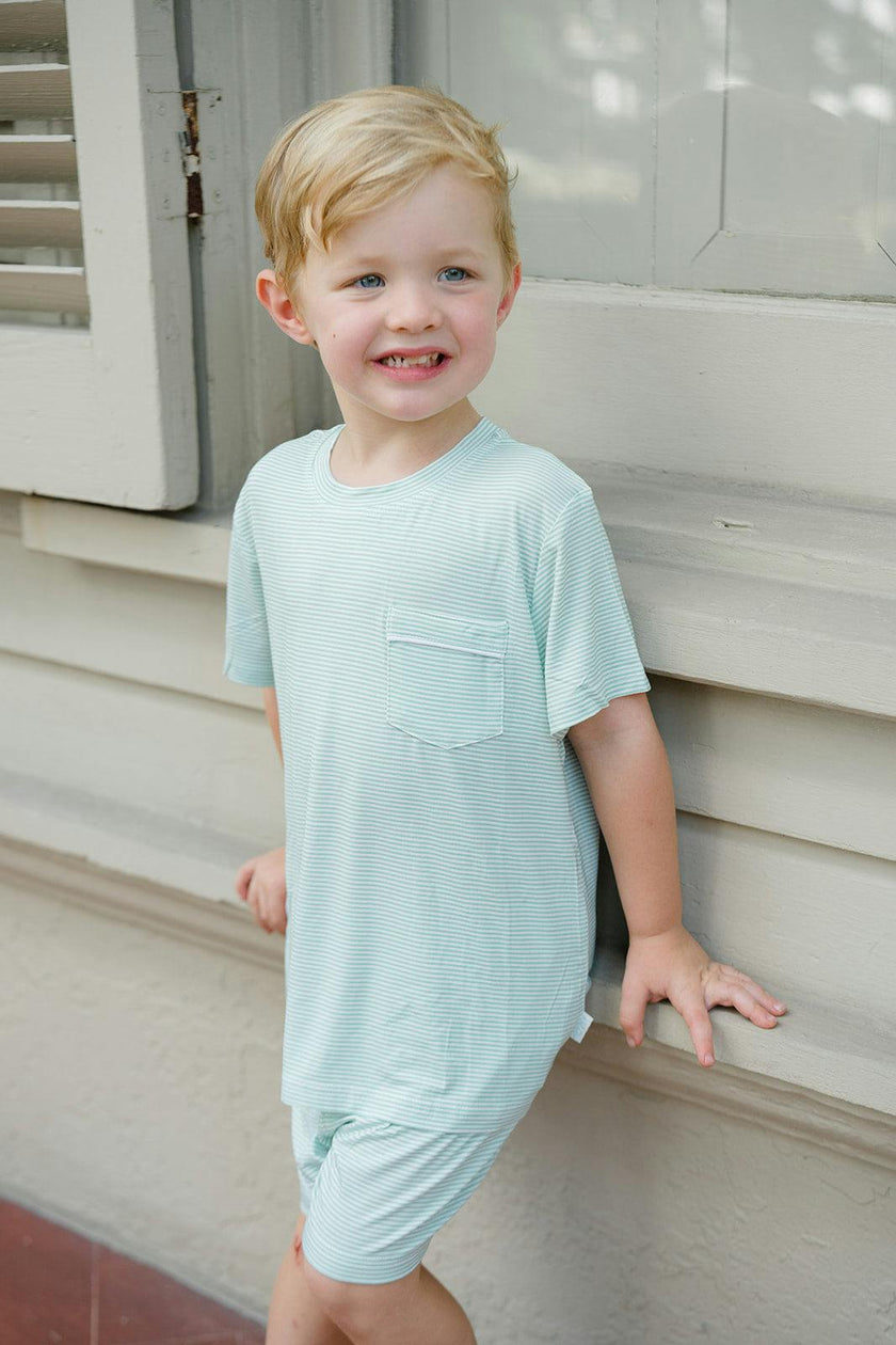 Red Mini-Stripe Shorts & T-Shirt Set