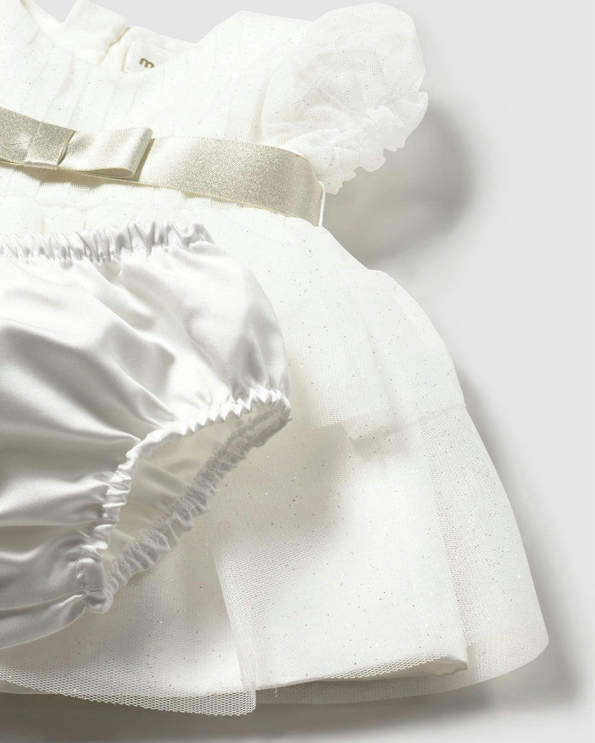 White Baby Dress With Bow Waistband