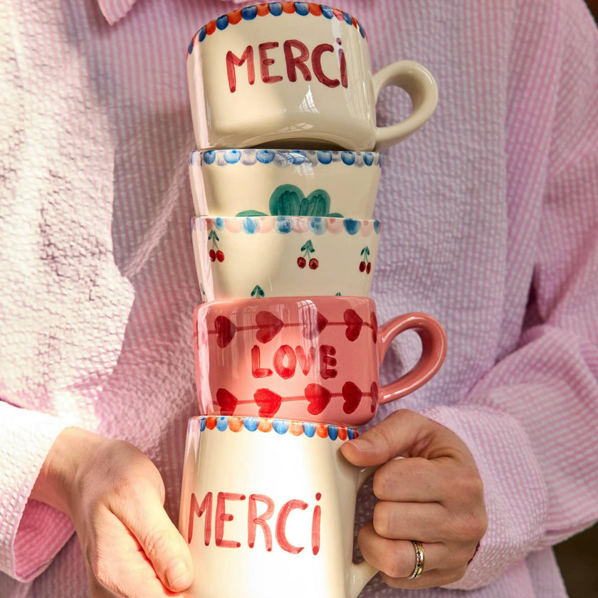 Ceramic Cappuccino Cup with Hand-painted MERCI