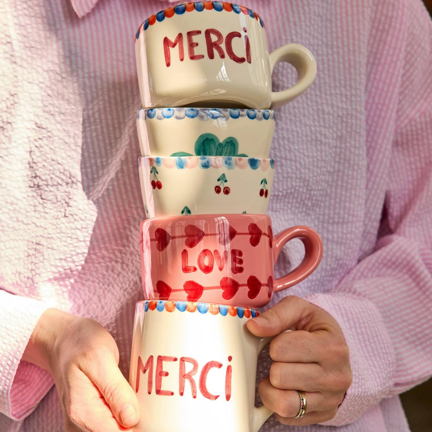 Ceramic Cappuccino Cup with Hand-painted MERCI