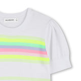 White Knit Sweater with Colorful Neon Stripes