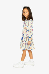 French Terry Dress Beige Unicorn Print