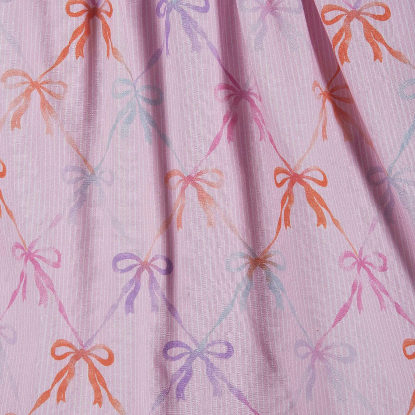 Girls Flutter Sleeve Seersucker Dress | Pink Bow